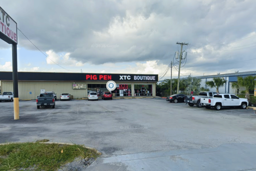 Pig Pen game room on Interstate 45 in La Marque, Texas, searched by investigators as part of a Galveston County illegal gambling crackdown.