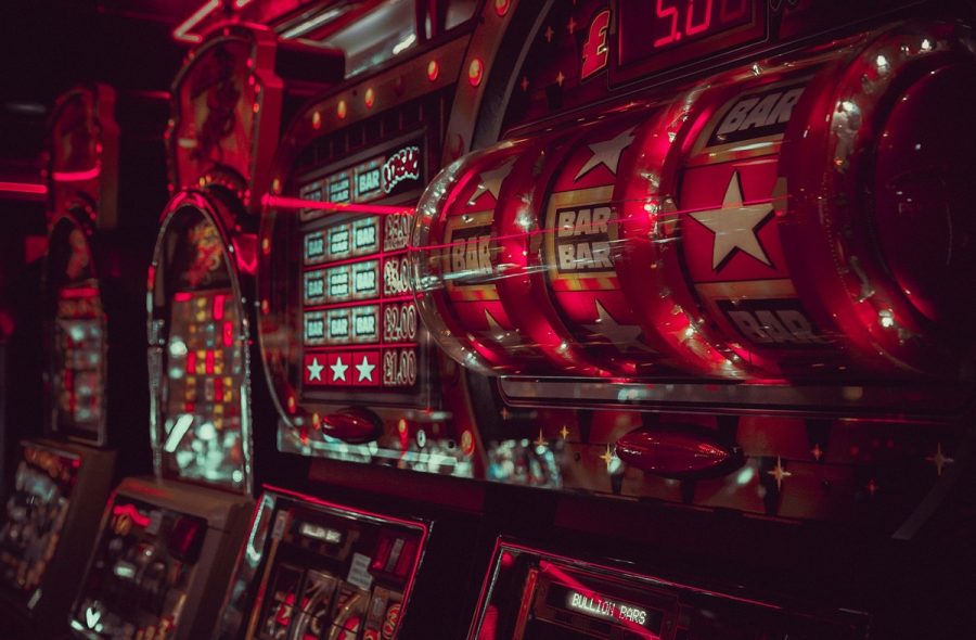 Close-up view of slot machine reels.