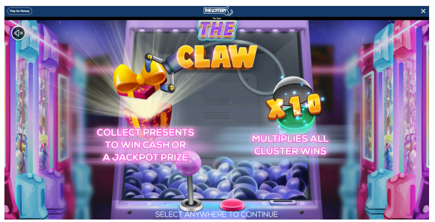 Massachusetts Lottery online game “The Claw” features colorful arcade-style graphics, a claw machine and cash prize gameplay.