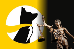 Underdog Sports logo alongside Lady Justice holding scales, illustrating the lawsuit over its Aristotle exchange acquisition.