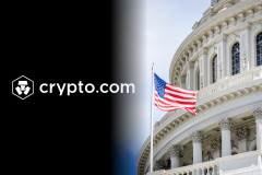 Crypto.com logo beside the US Capitol and American flag amid Washington event contracts legal dispute.