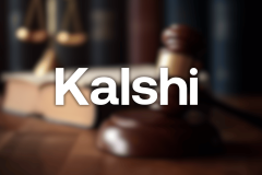 Kalshi prediction market logo over blurred courtroom scene amid regulatory and legal battles in the U.S.