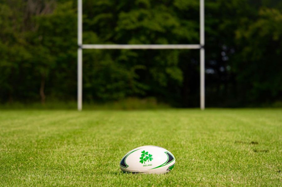 A rugby ball on the field