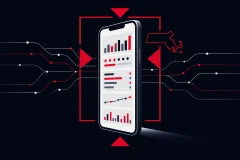 Abstract smartphone and red inspection frame representing regulatory scrutiny of AI sportsbook marketing in Massachusetts